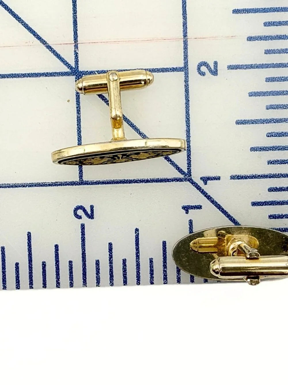 Anson Signed Damascene Toledo Vintage Elongated Gold Plated Cufflinks